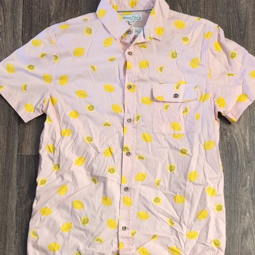 Sovereign Code Pink and Yellow Lemon Casual Button Down Shirt